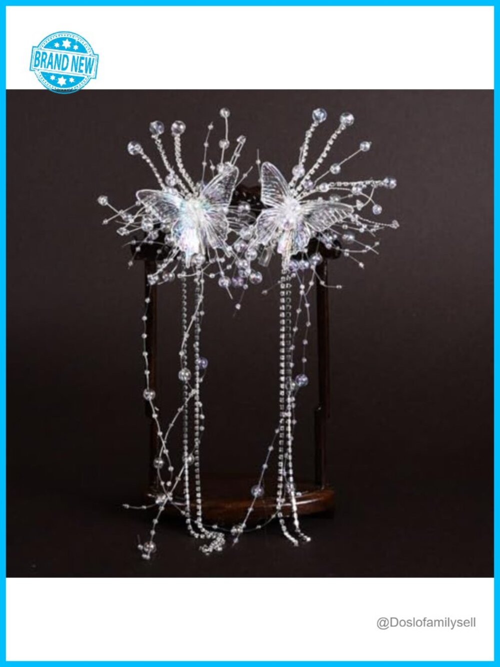 Butterfly Hair Clip Crystal Pearl Bridal Headpiece Tassel Wedding